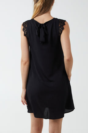 Lace Trim Swing Dress With Tie Back
