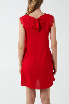 Lace Trim Swing Dress With Tie Back