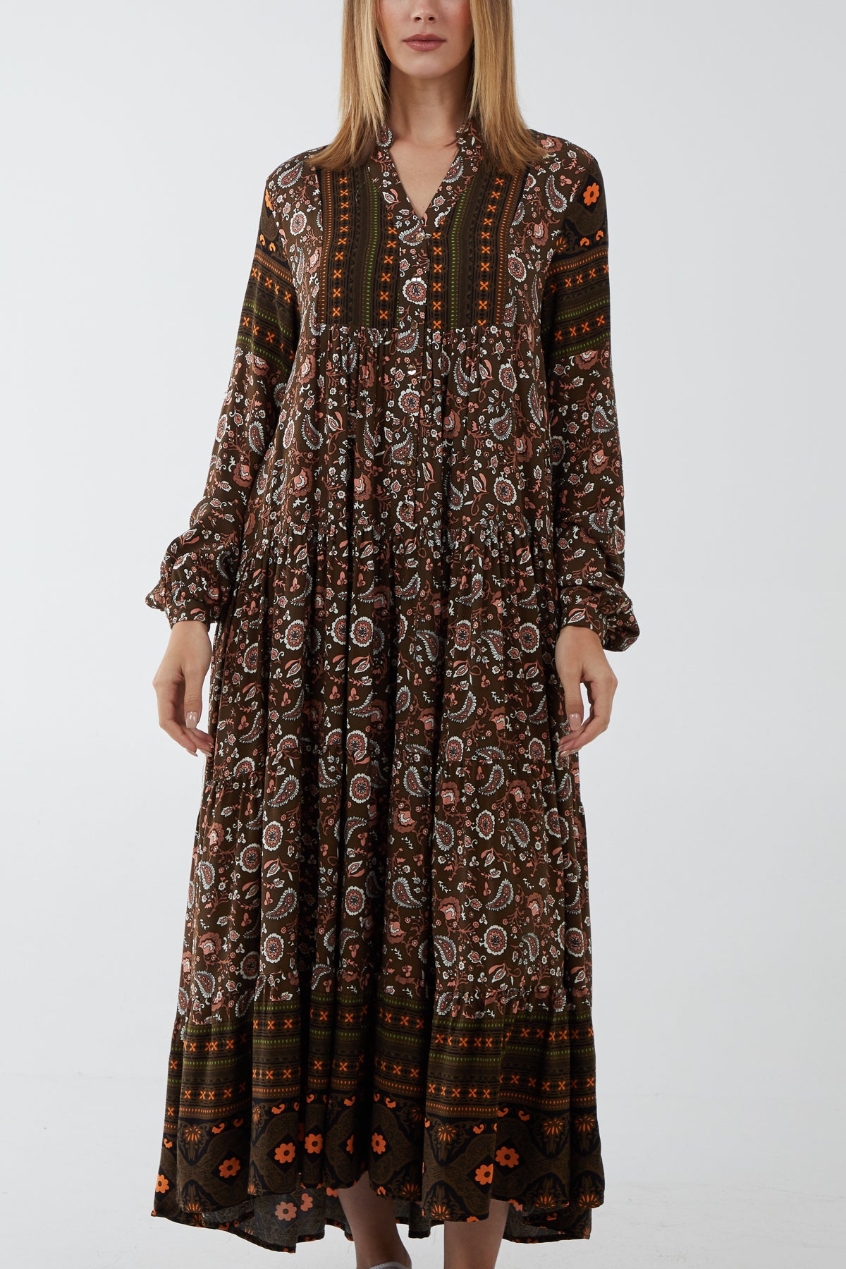 Paisley Print Button Through Midi Dress