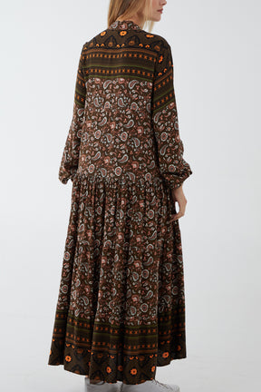 Paisley Print Button Through Midi Dress