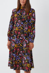 Floral Print High Neck Midi Dress