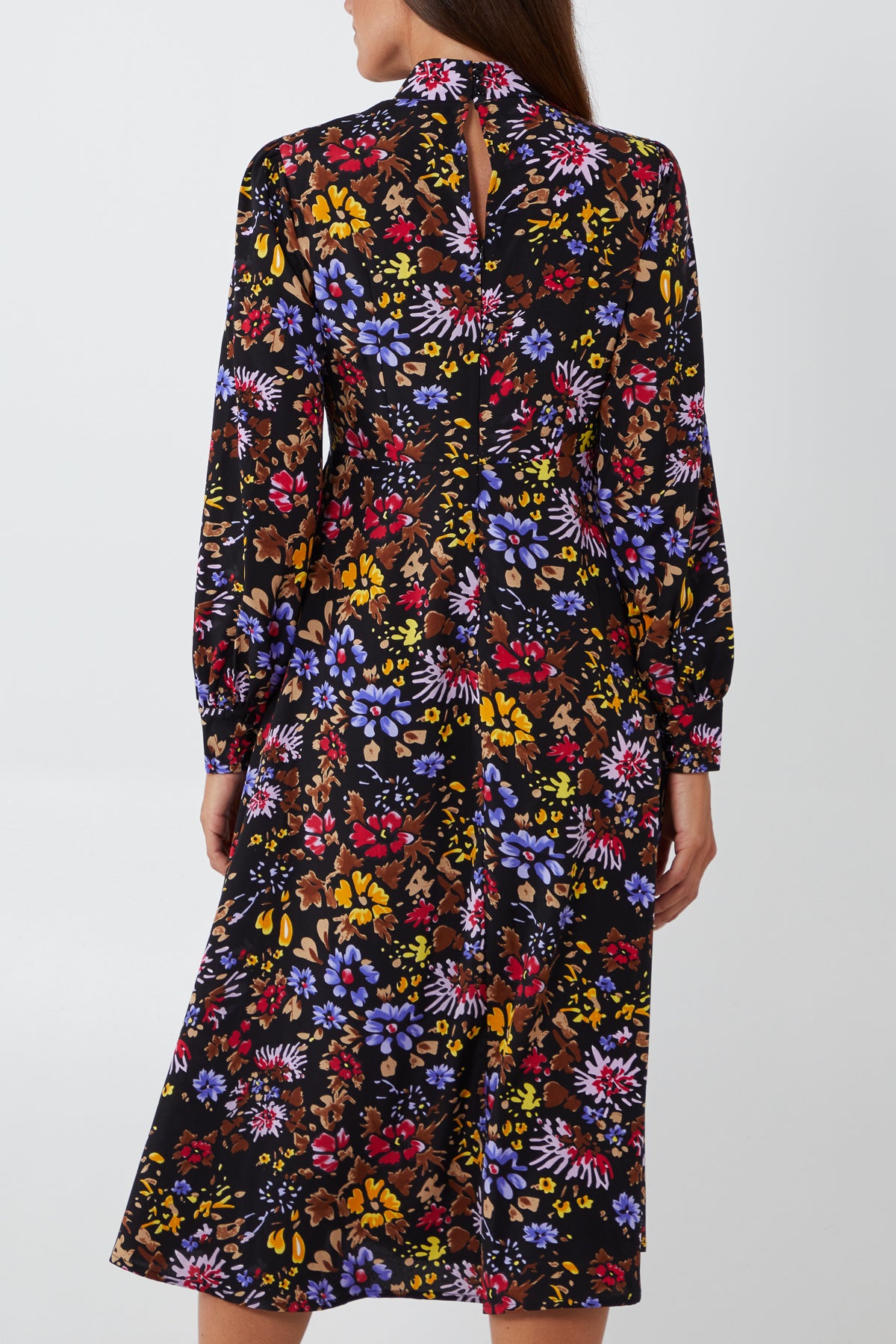 Floral Print High Neck Midi Dress