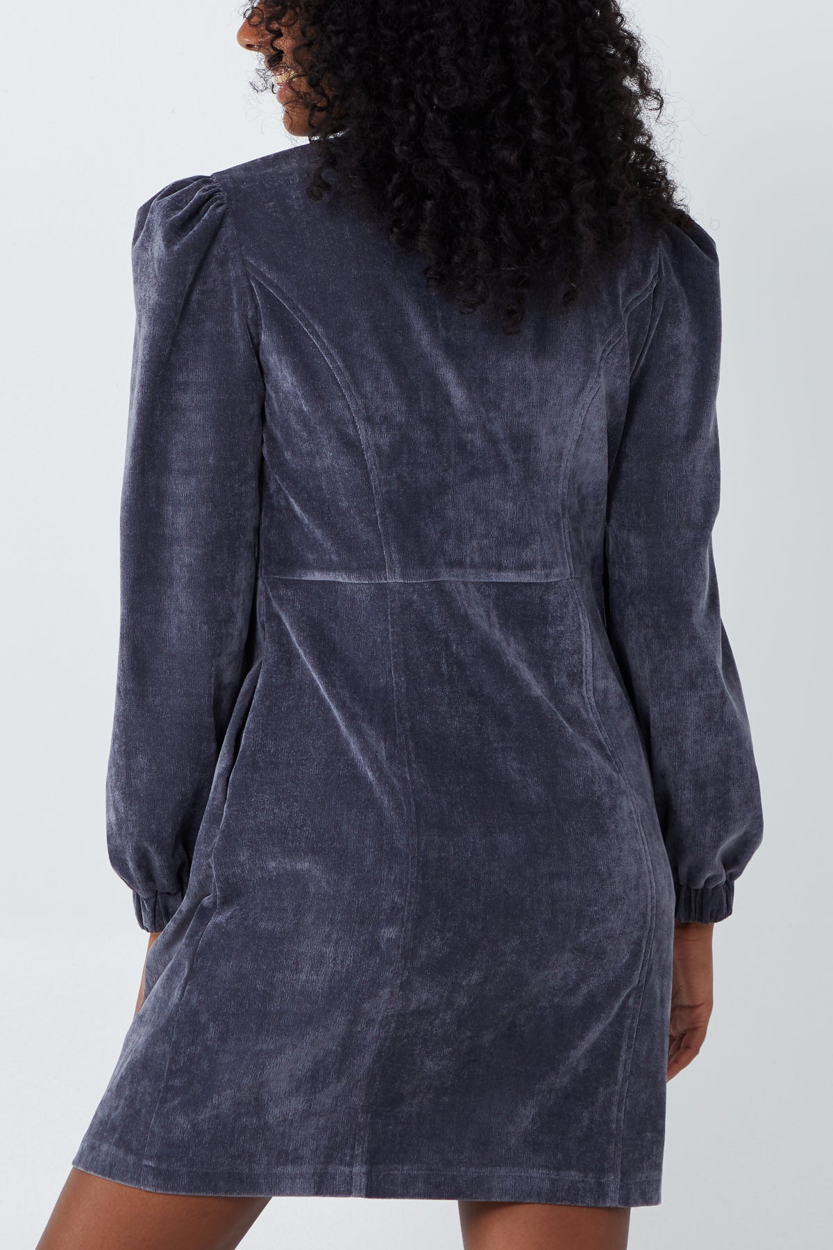 Long Sleeve Zip Through Cord Dress