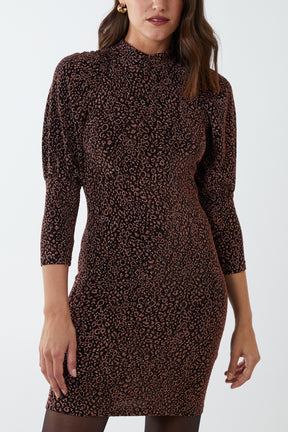 Puff Sleeve Animal Mini Dress