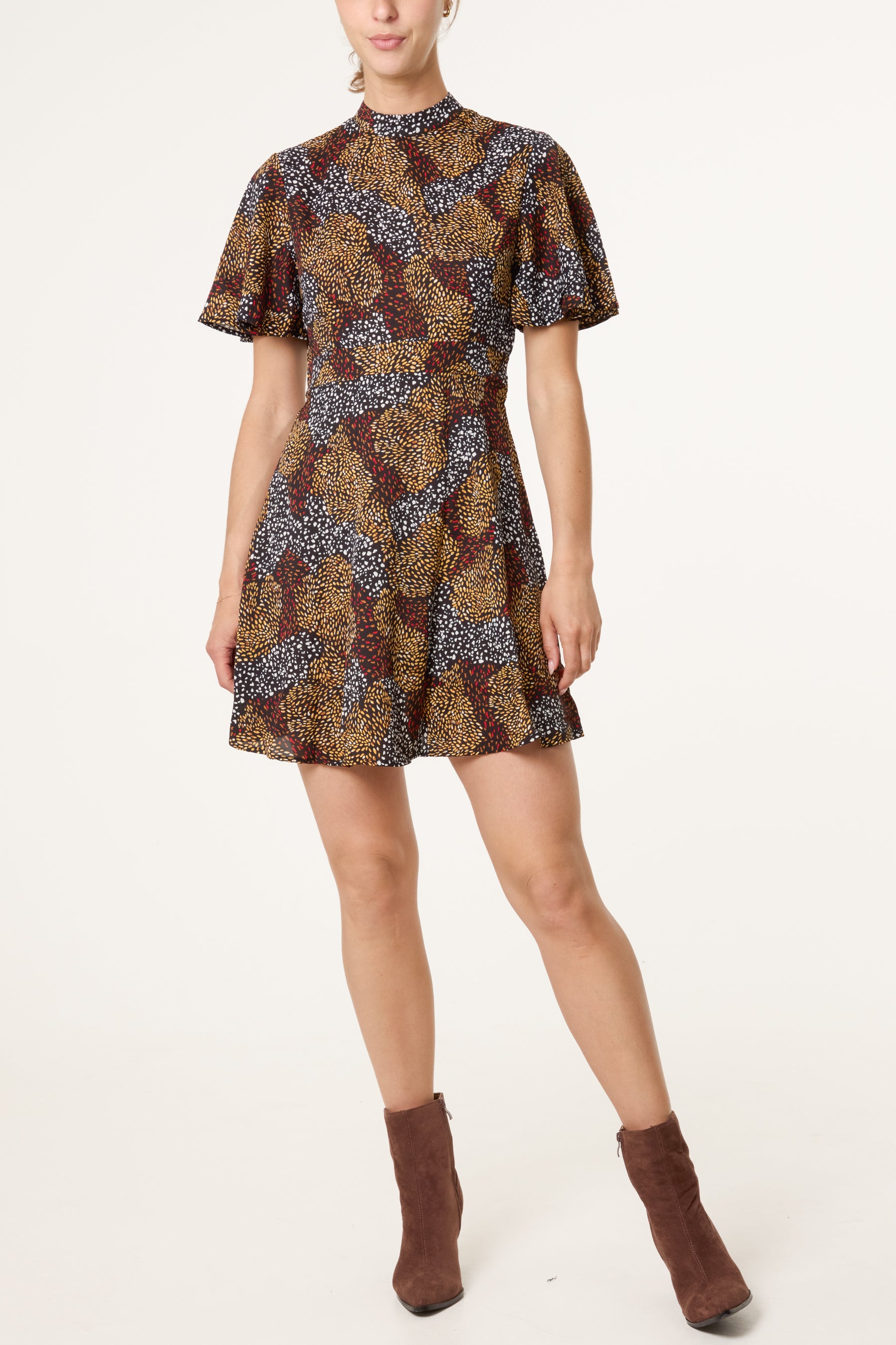Angel Sleeve High Neck Dress