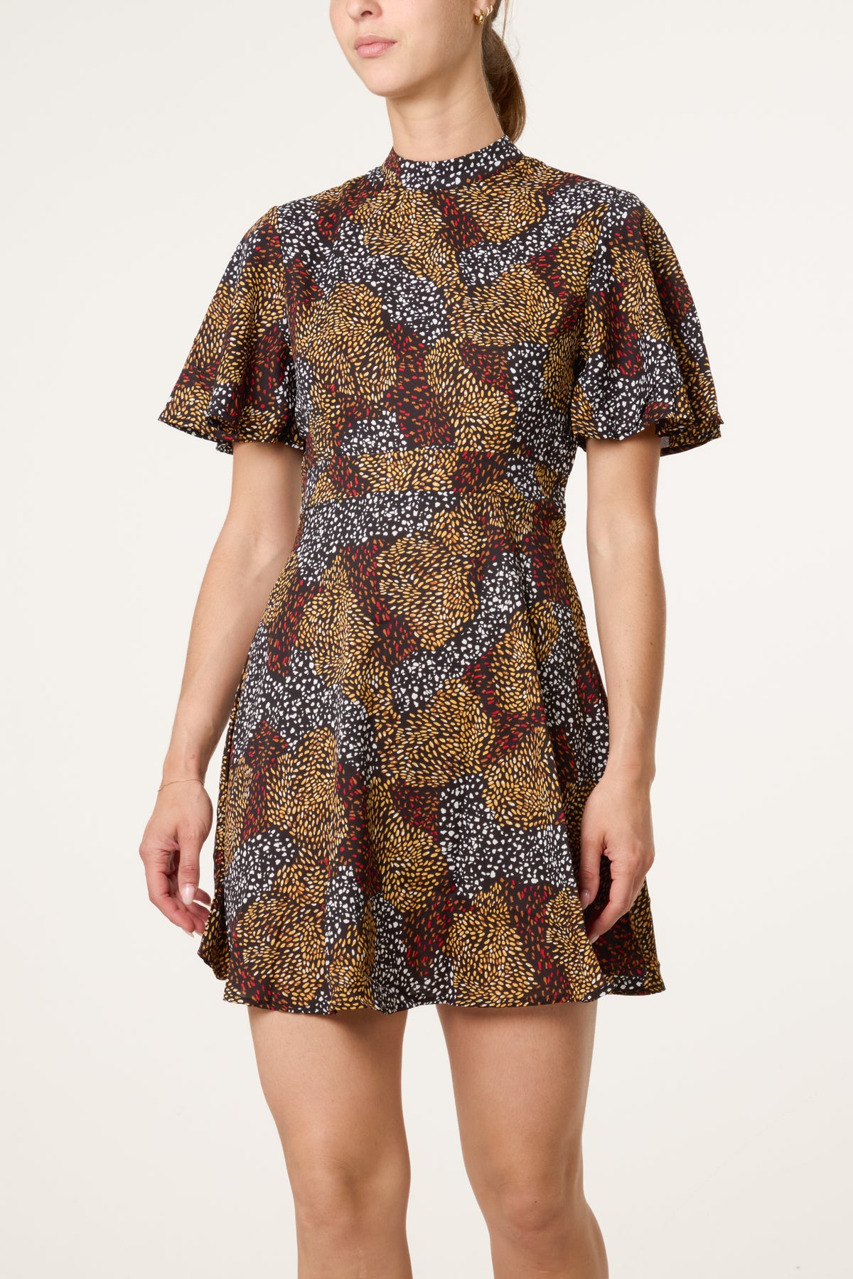 Angel Sleeve High Neck Dress