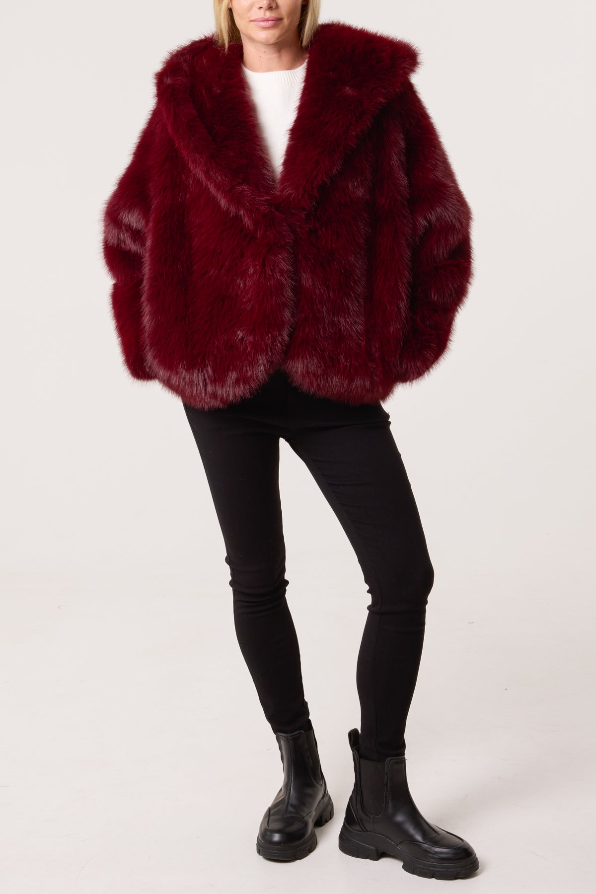 Hooded Faux Fur Short Coat