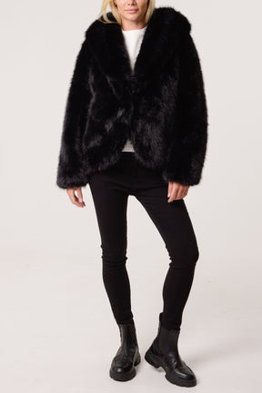 Hooded Faux Fur Short Coat