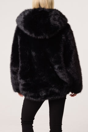 Hooded Faux Fur Short Coat