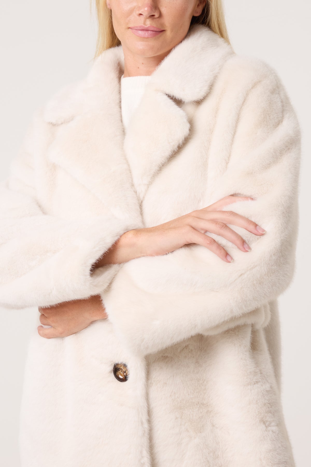 Longline Faux Fur Button Coat