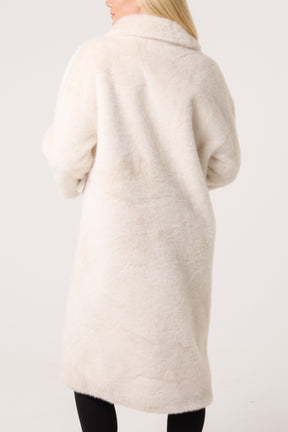 Longline Faux Fur Button Coat