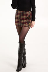 Checked Buckle Detail Mini Skirt