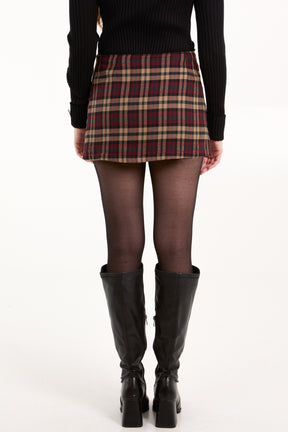 Checked Buckle Detail Mini Skirt