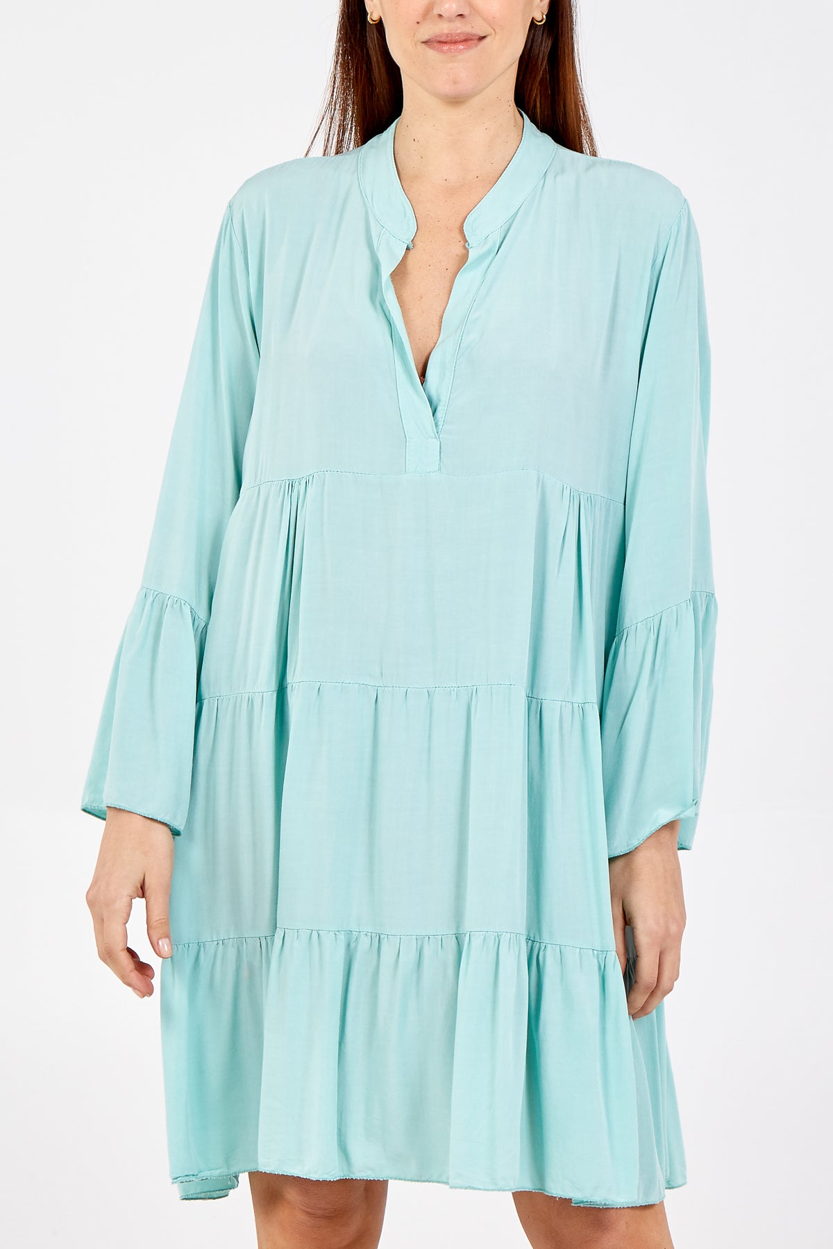 Open Collared Tiered Smock Dress
