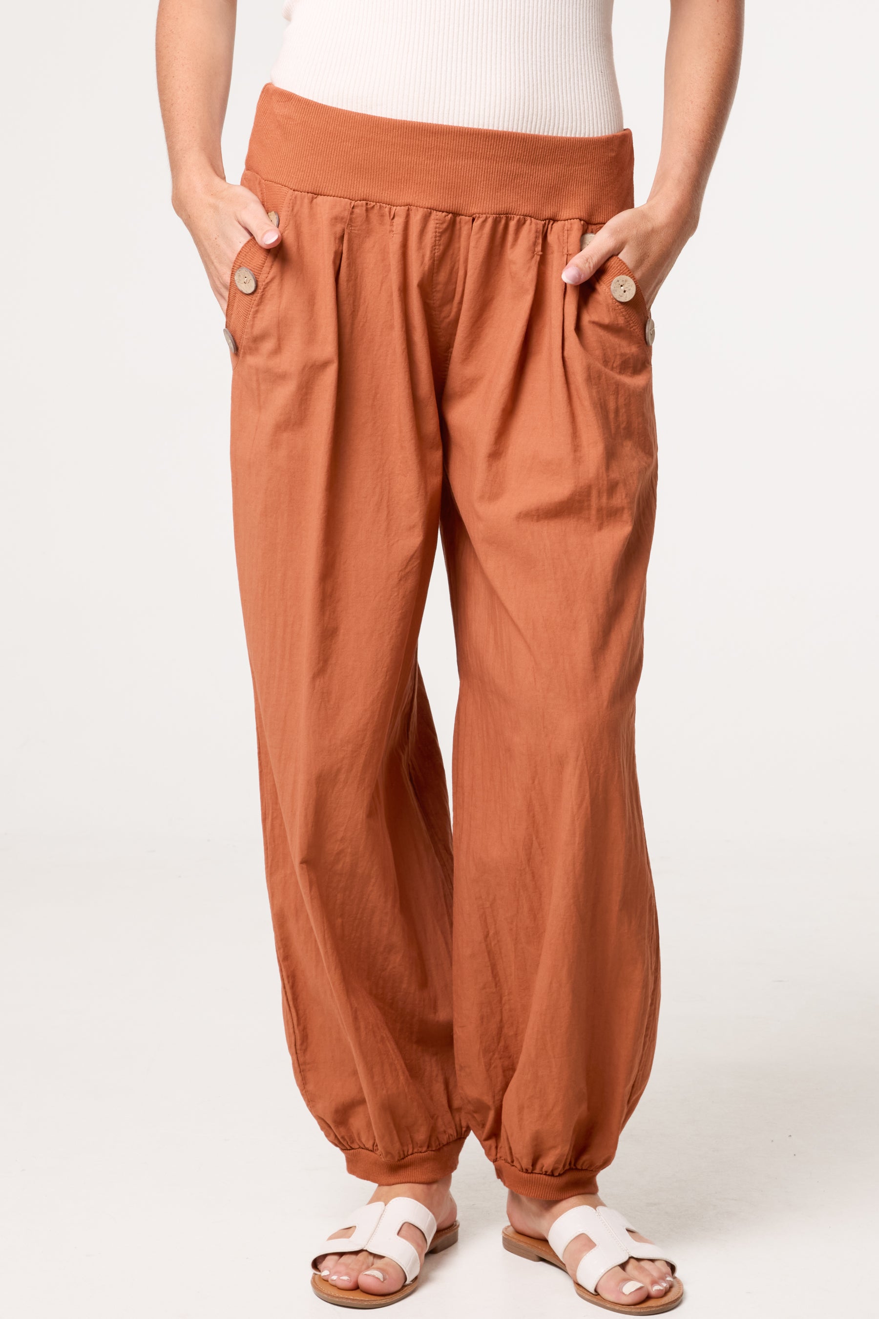 Button Pocket Detail Harem Pants