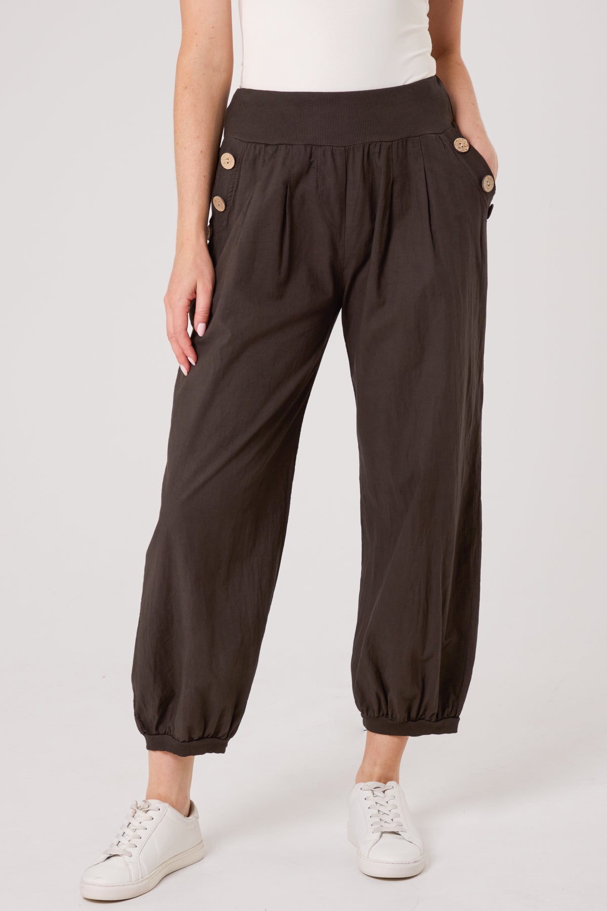 Button Pocket Detail Harem Pants