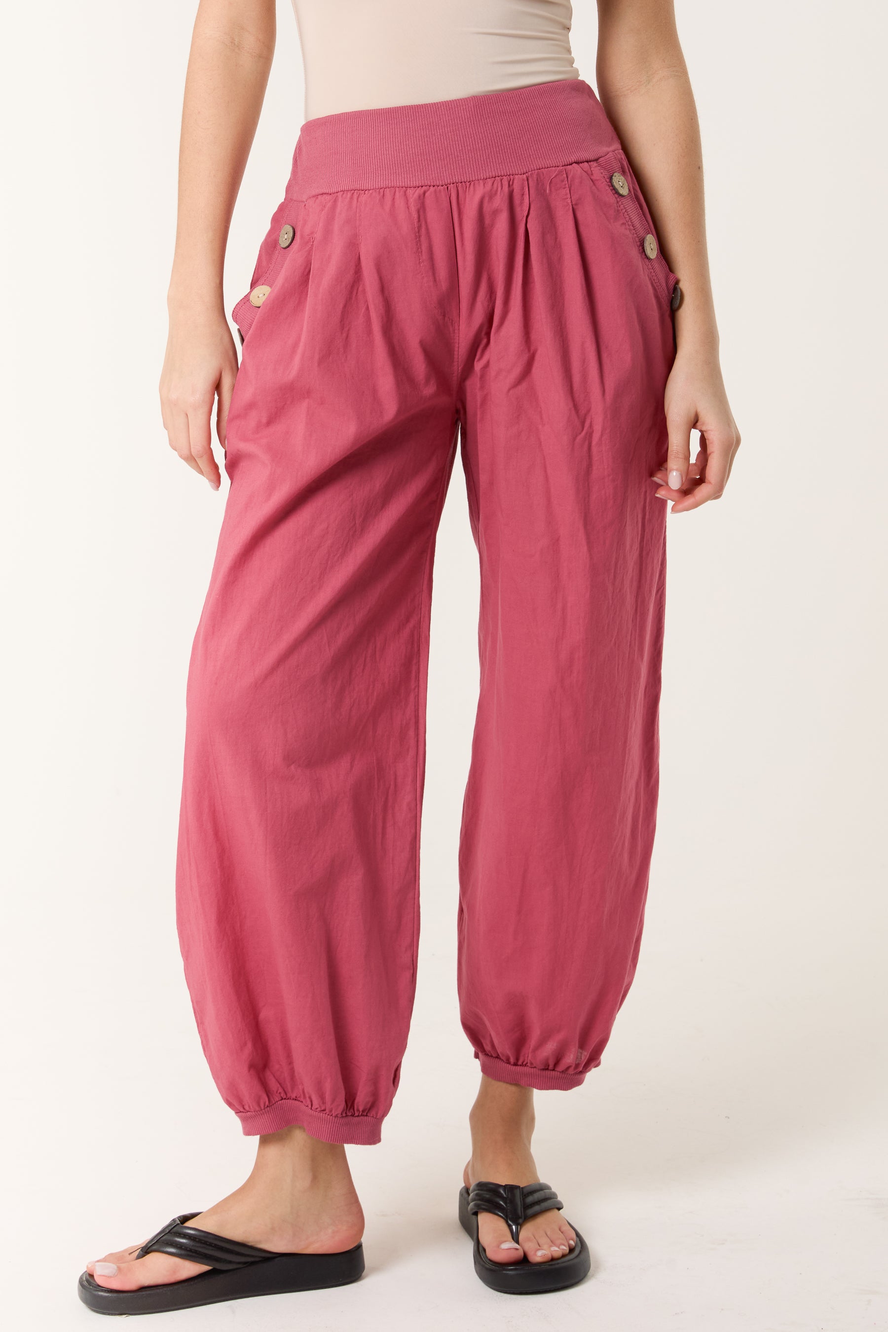 Button Pocket Detail Harem Pants