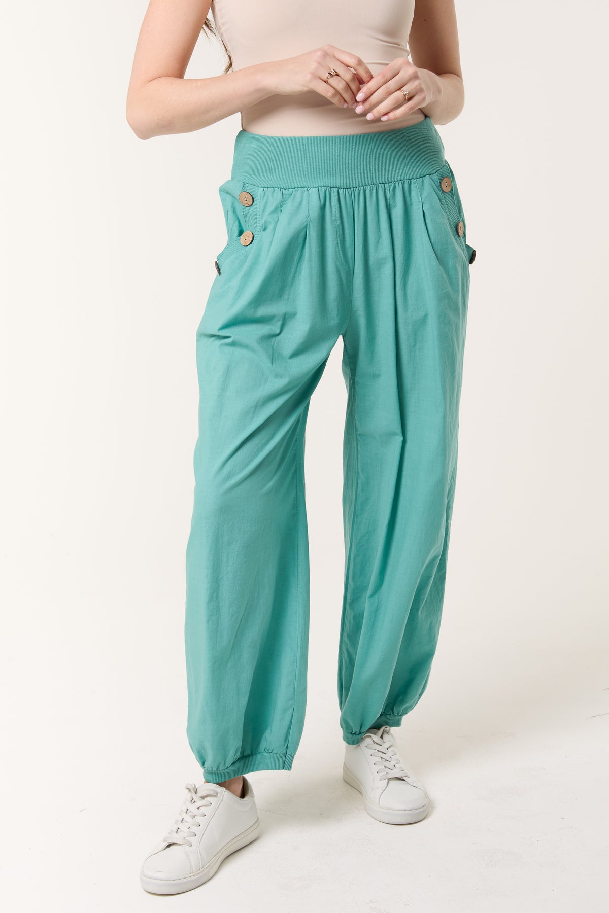 Button Pocket Detail Harem Pants