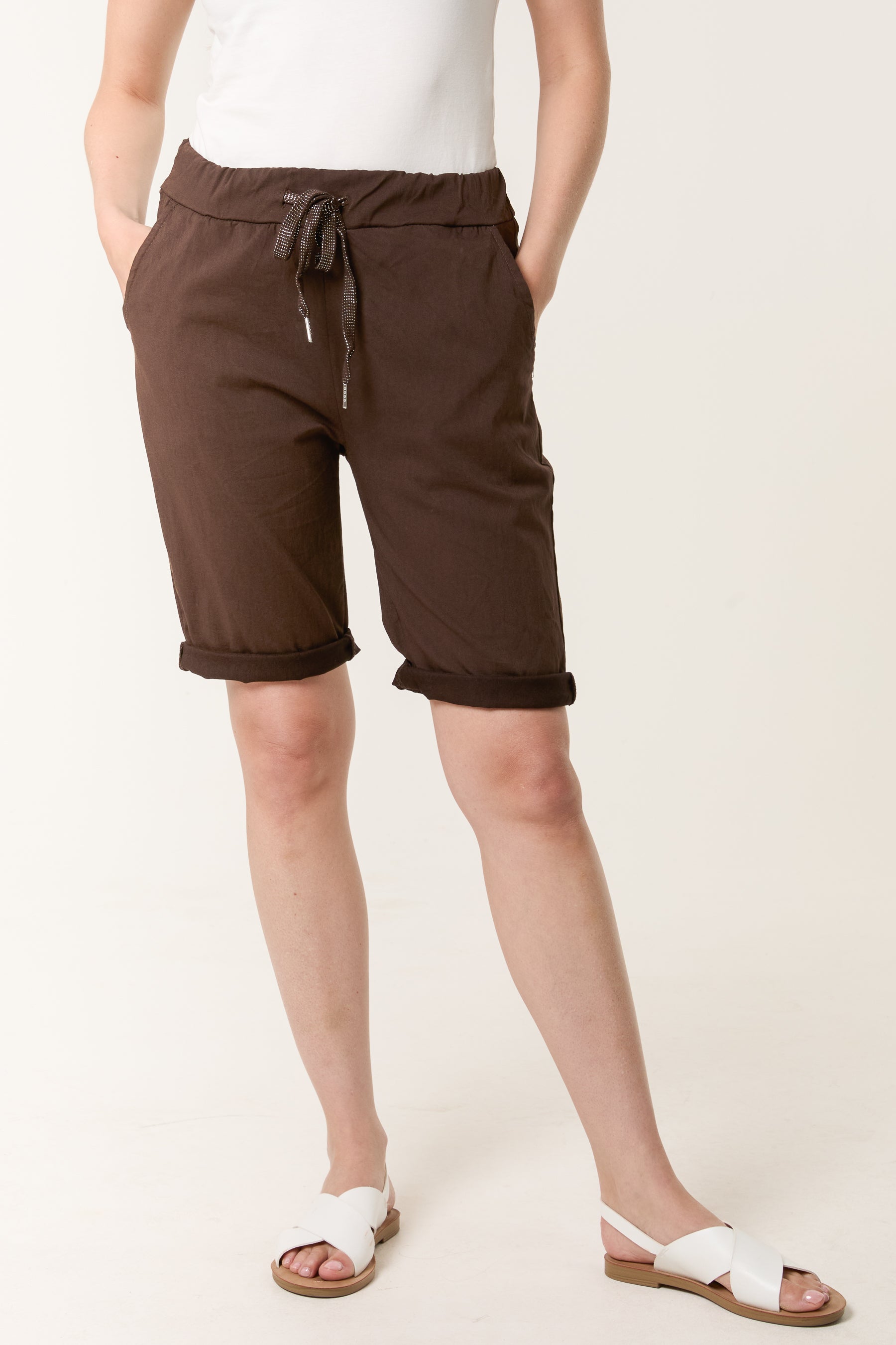 Drawstring Lock Slide Shorts Magic Plain Drawstring Crushed Shorts