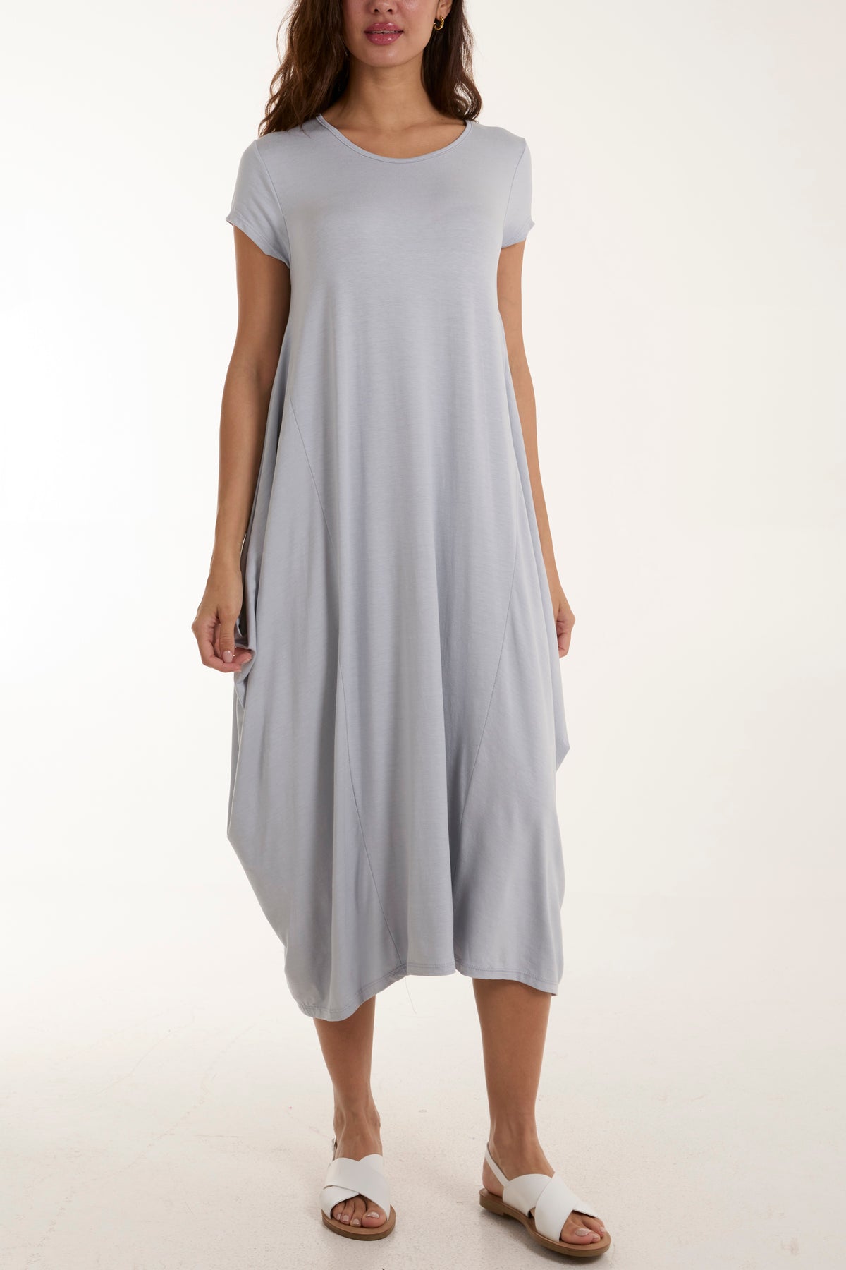 Cap Sleeve Plain Parachute Dress