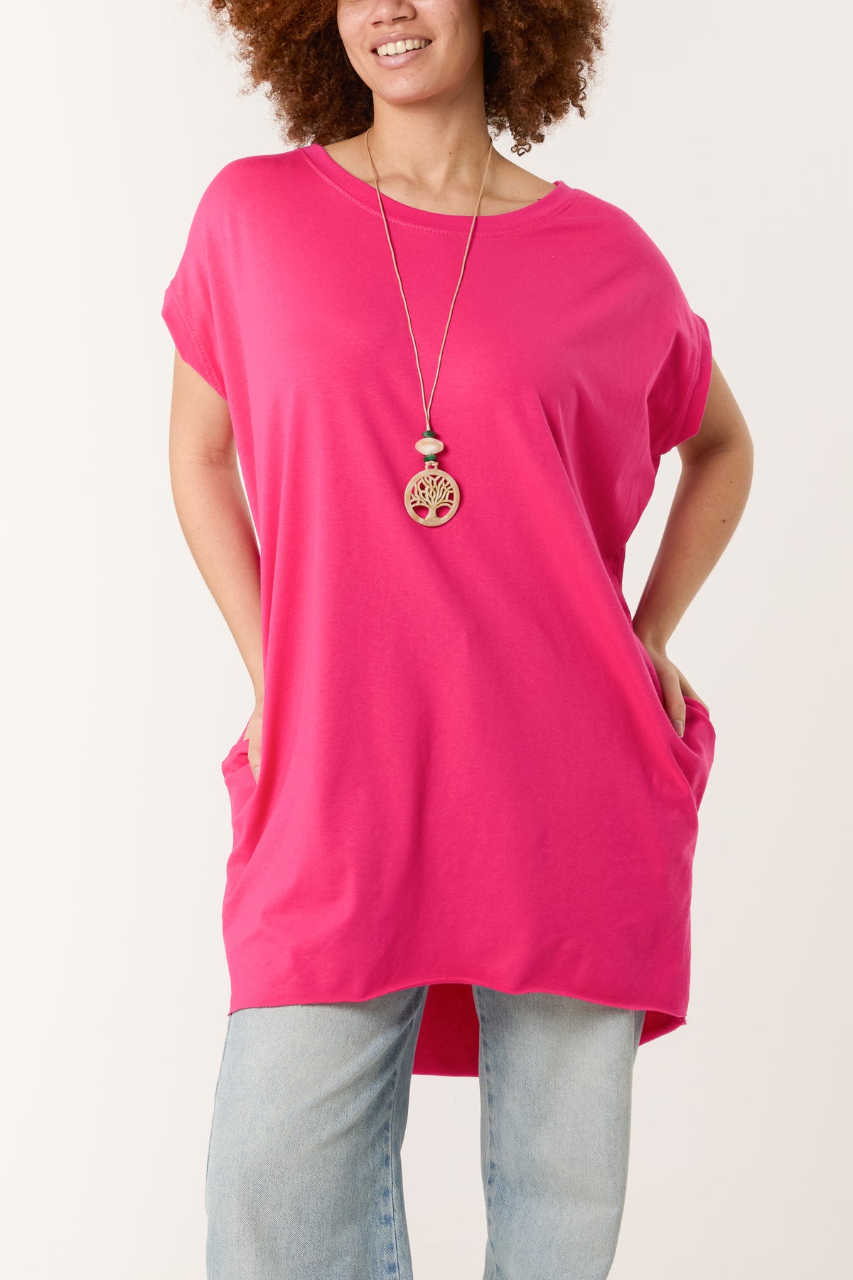 Cap Sleeve High Low Necklace Top