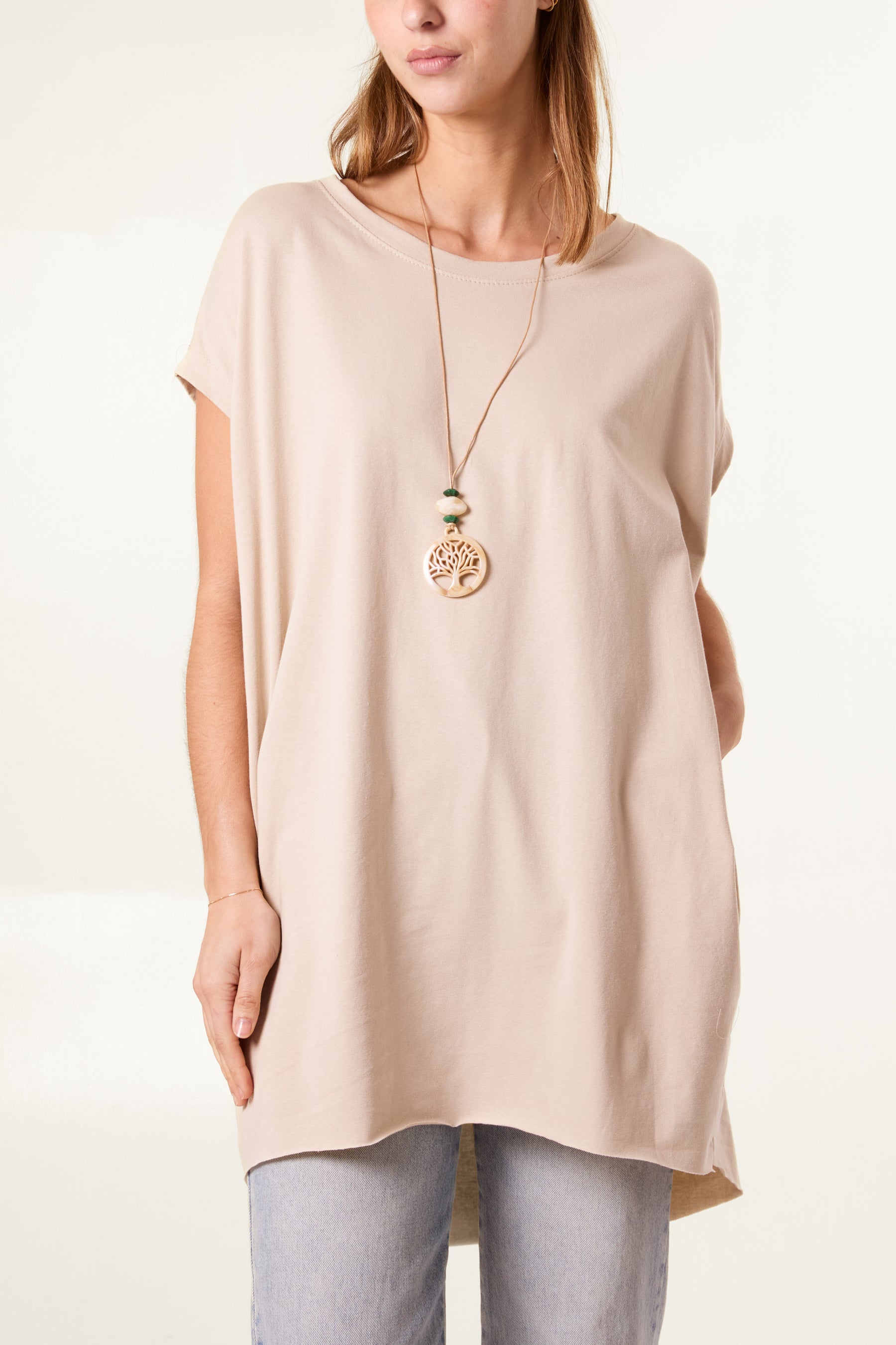 Cap Sleeve High Low Necklace Top