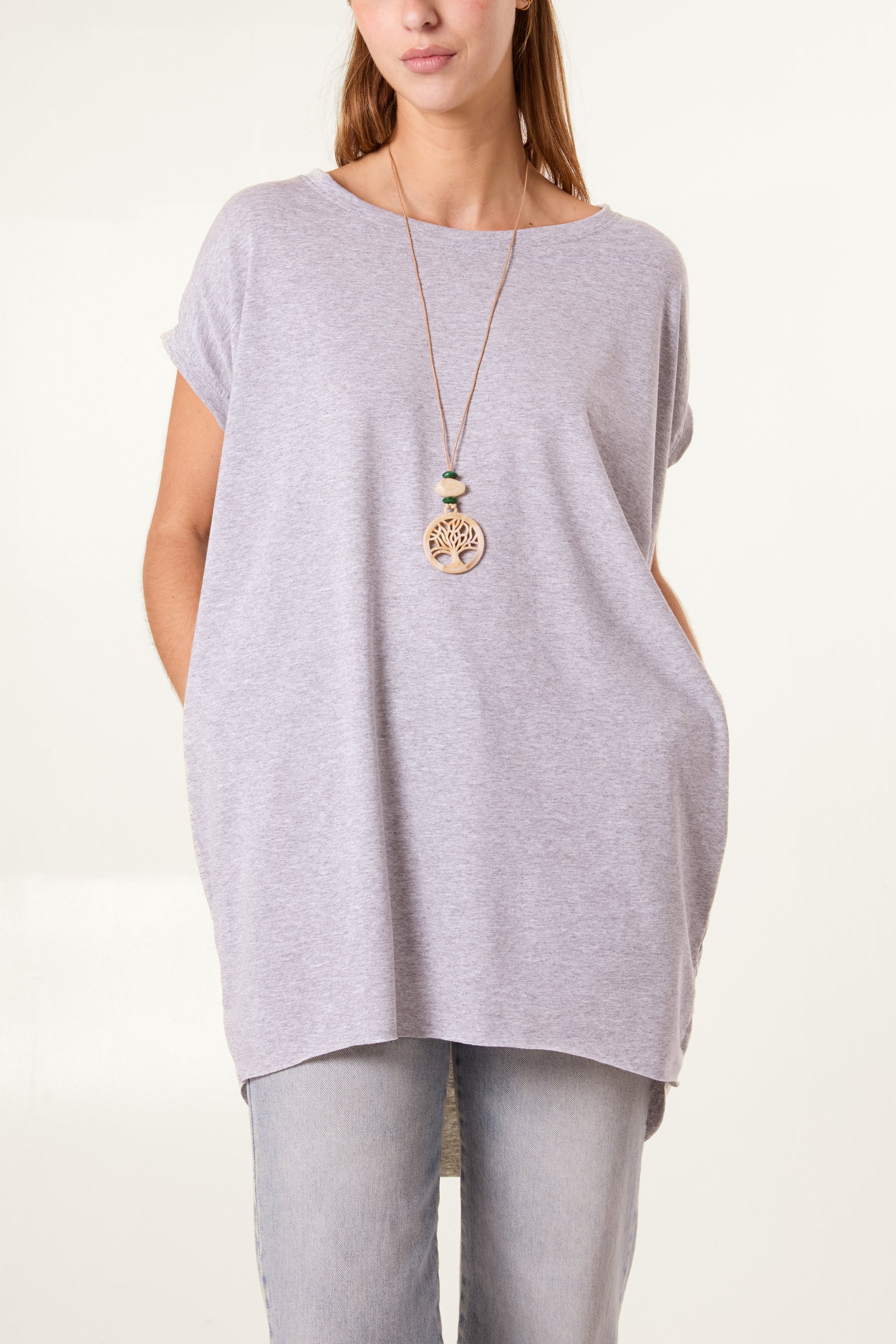 Cap Sleeve High Low Necklace Top