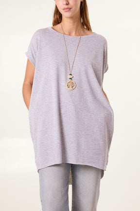 Cap Sleeve High Low Necklace Top