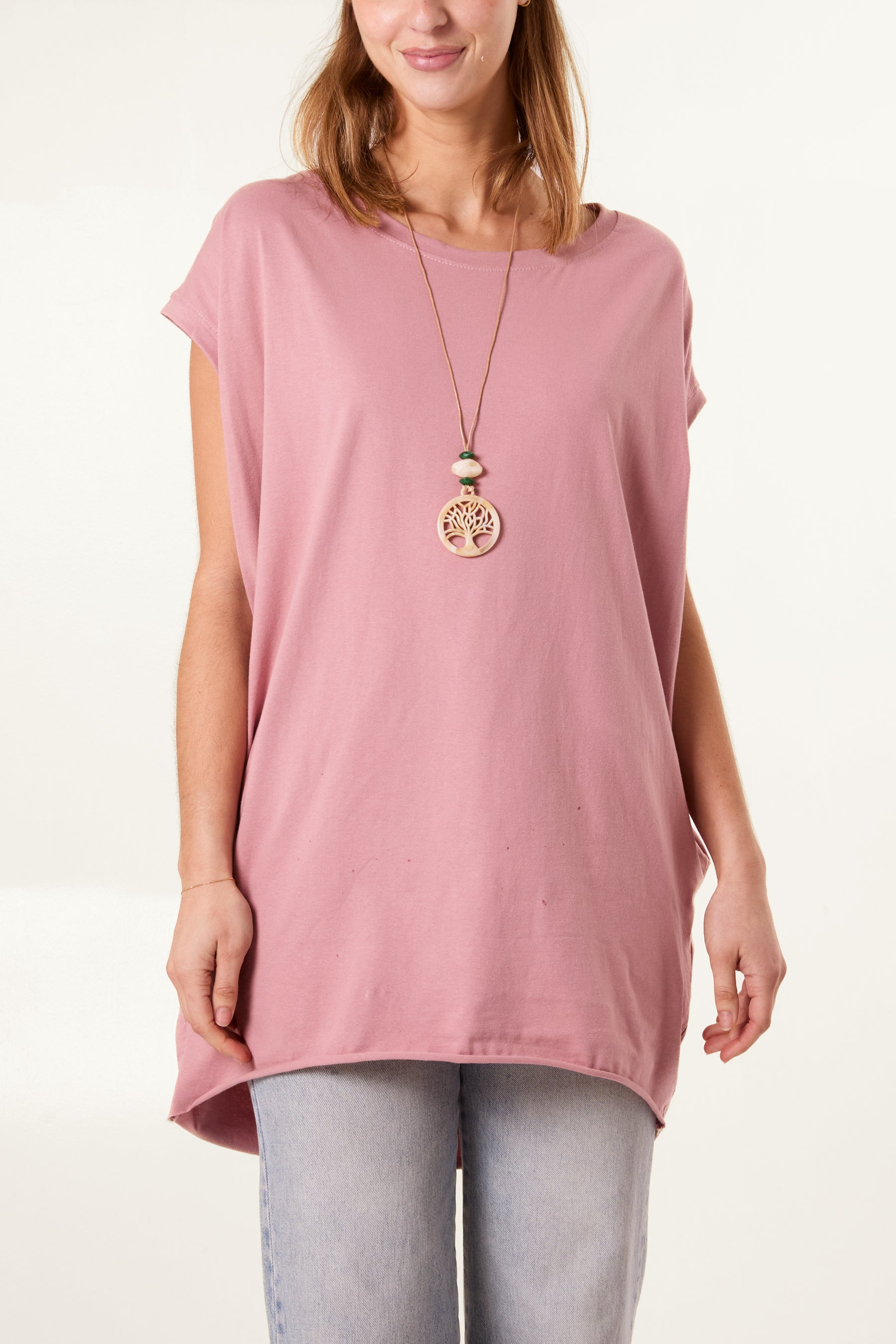 Cap Sleeve High Low Necklace Top