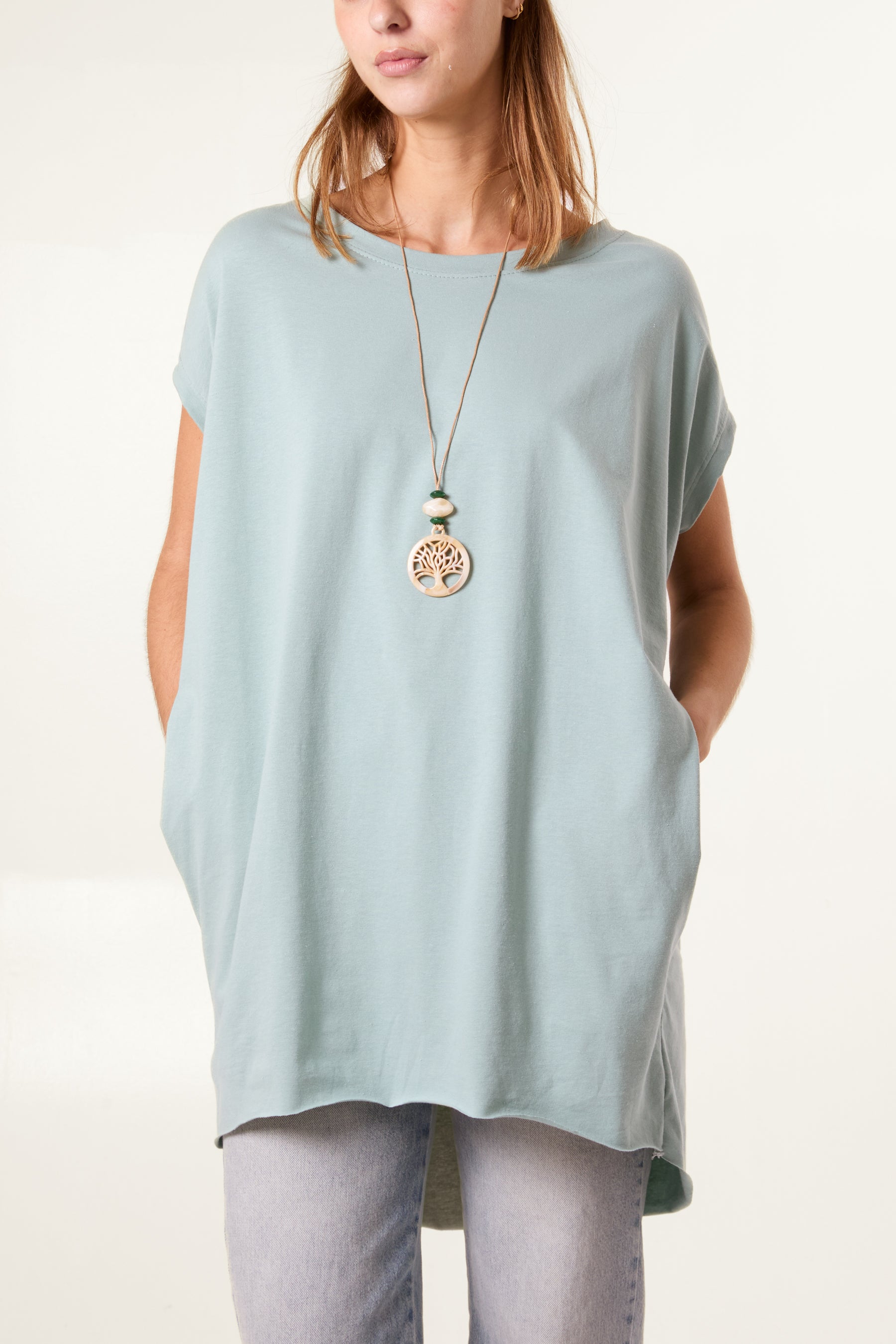 Cap Sleeve High Low Necklace Top