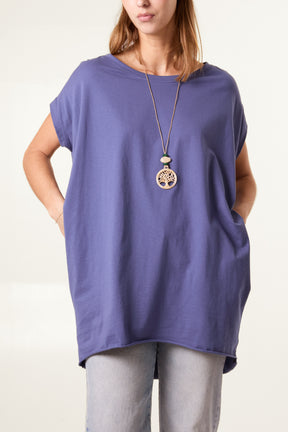 Cap Sleeve High Low Necklace Top