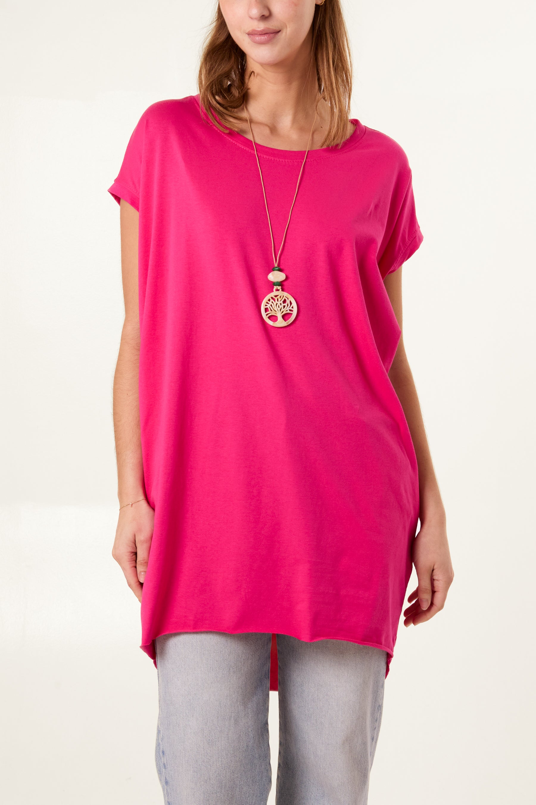 Cap Sleeve High Low Necklace Top