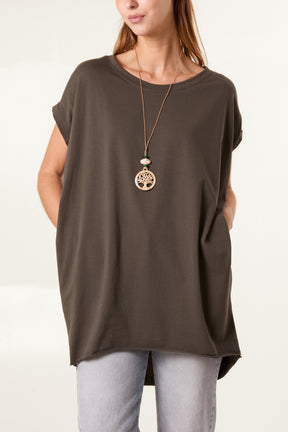 Cap Sleeve High Low Necklace Top