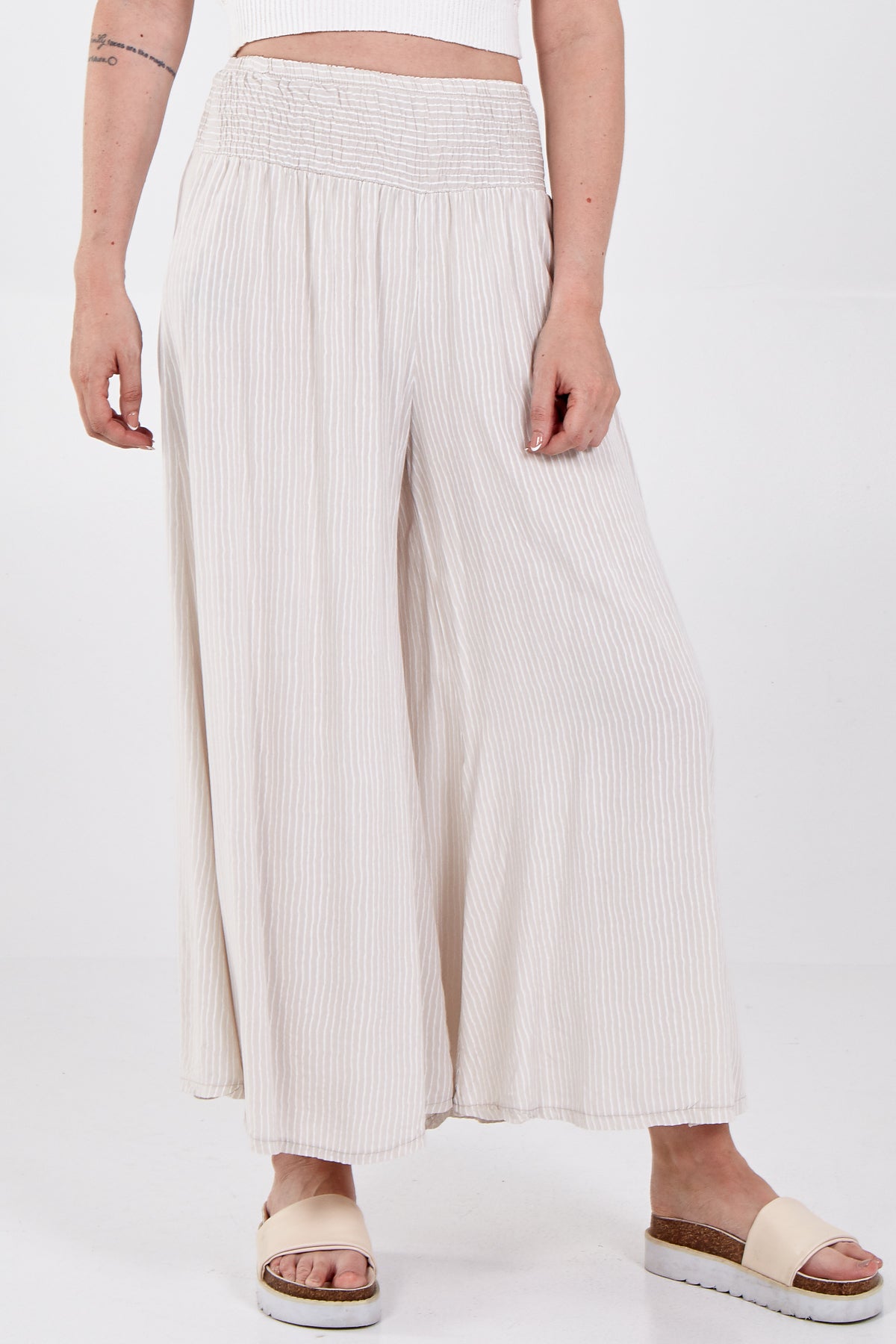 Pinstripe Wide Leg Trousers