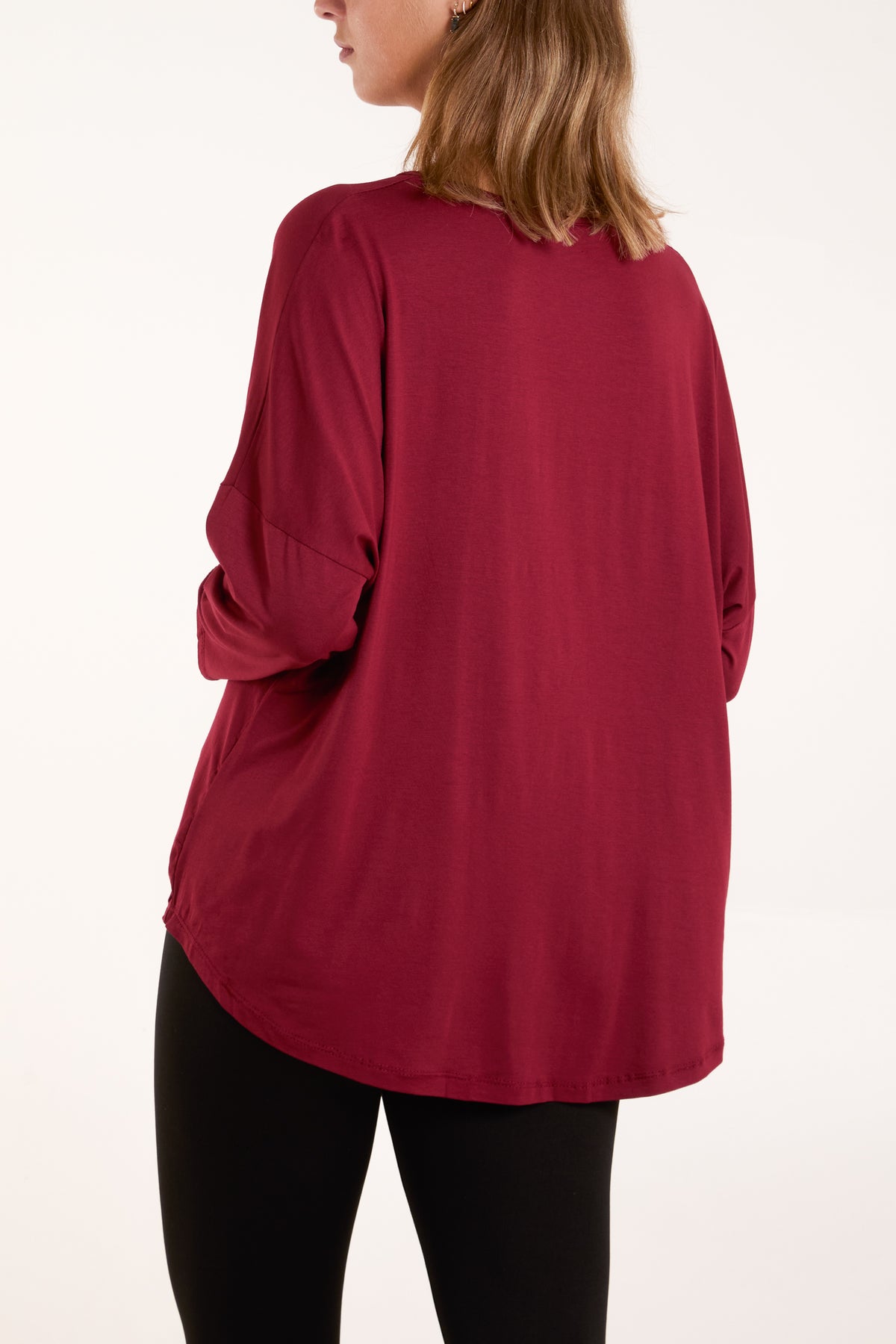 High Low Curved Hem Long Sleeve Top