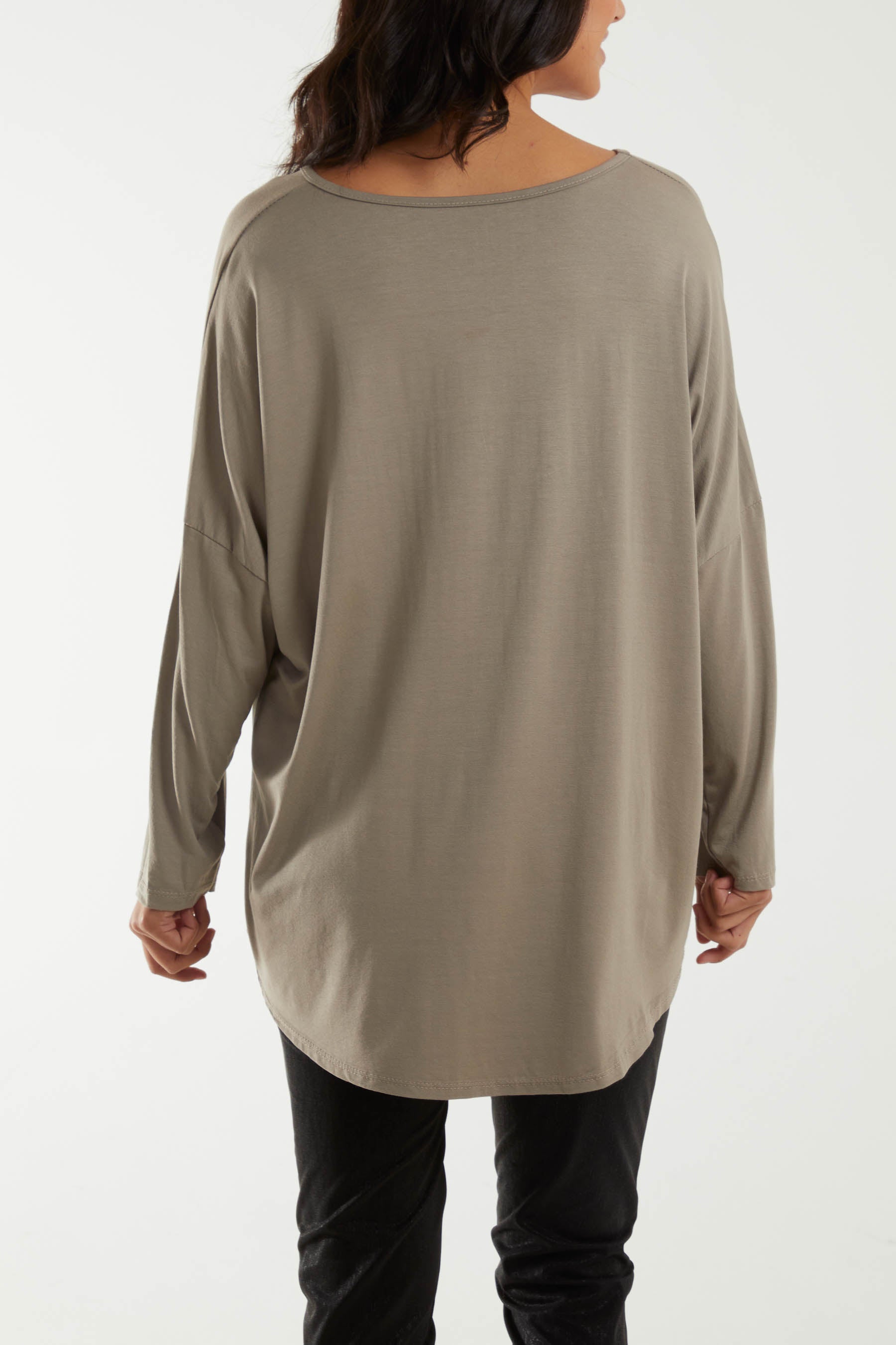High Low Curved Hem Long Sleeve Top