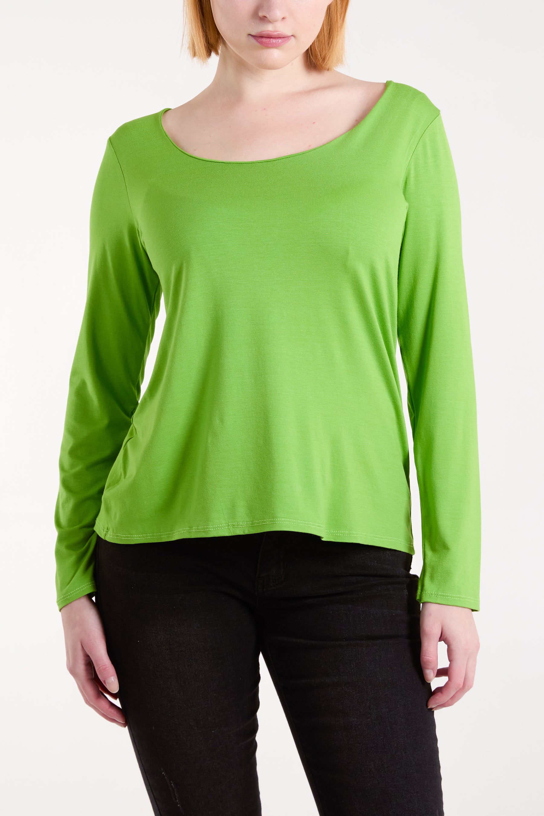 Basic Double Layer Scoop Neck Long Sleeve Top