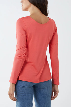 Basic Double Layer Scoop Neck Long Sleeve Top