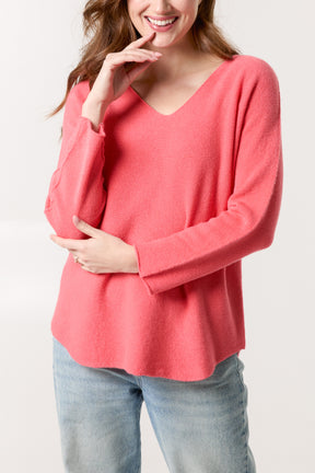 V Neck Jumper With Raw Edge