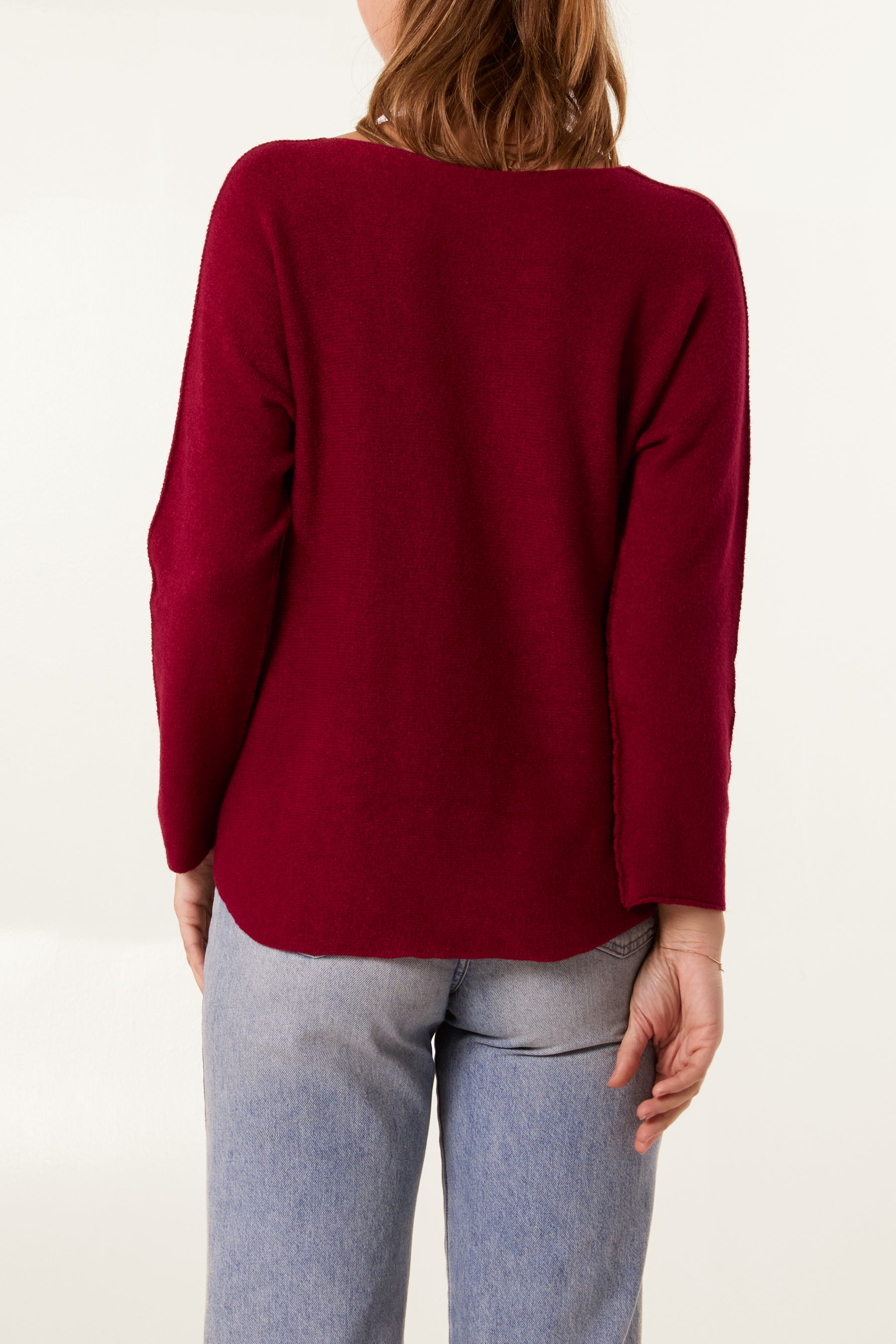 V Neck Jumper With Raw Edge