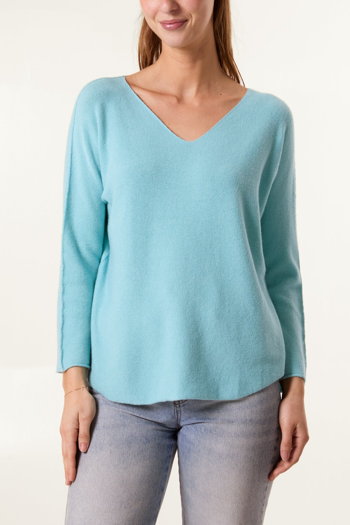 V Neck Jumper With Raw Edge