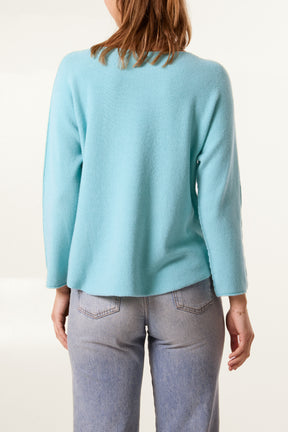 V Neck Jumper With Raw Edge