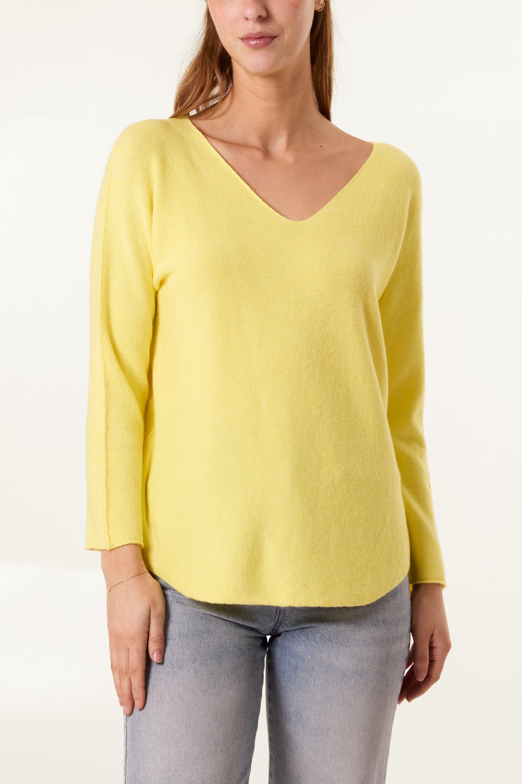 V Neck Jumper With Raw Edge