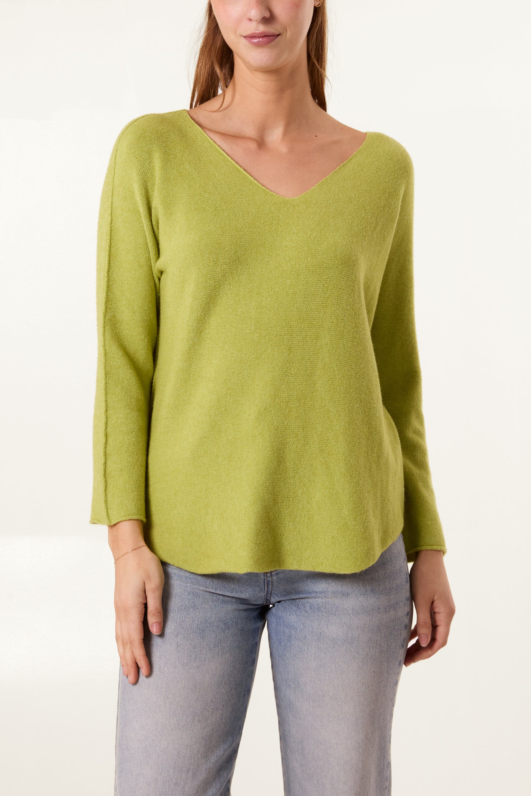 V Neck Jumper With Raw Edge