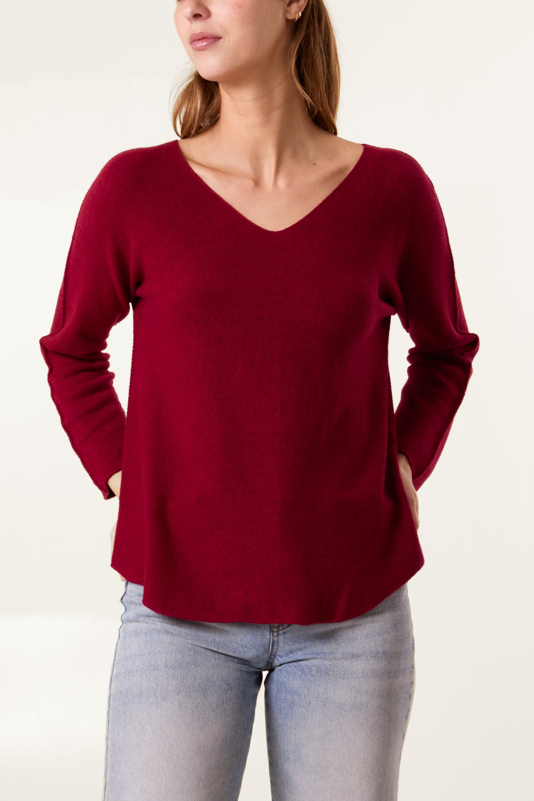 V Neck Jumper With Raw Edge