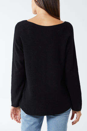 V Neck Jumper With Raw Edge