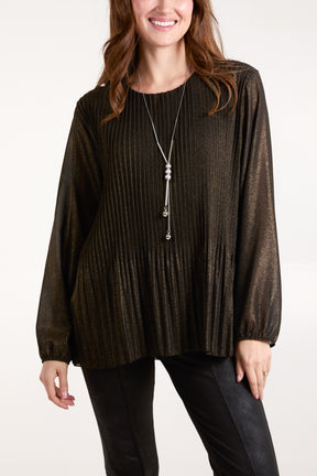 Metallic Pleated Necklace Smock Blouse