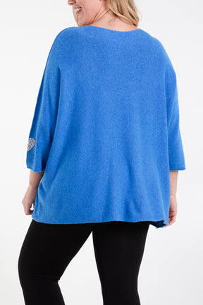 Appliqued Hearts Sleeves V-Neck Jumper