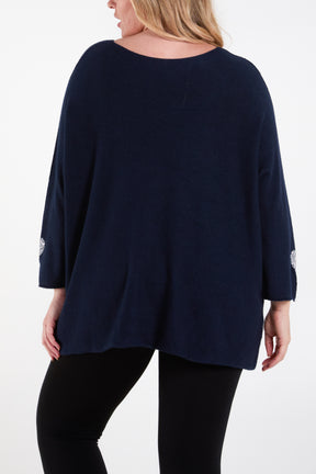 Appliqued Hearts Sleeves V-Neck Jumper