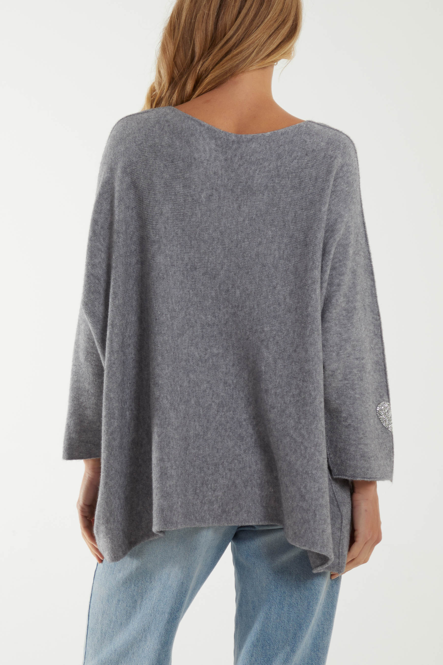 Appliqued Hearts Sleeves V-Neck Jumper